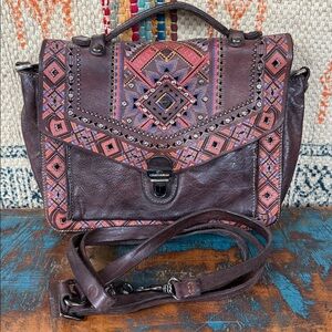 Campomaggi “Serafina Satchel” in embossed, studded and painted chocolate leather